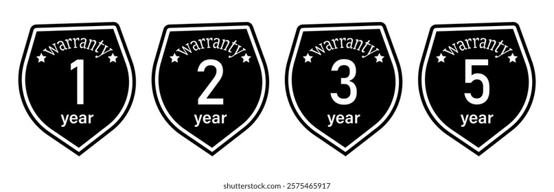 One to 5 year warranty badges design. minimalist Vector warranty shield with checklist label icon set. vector eps.	