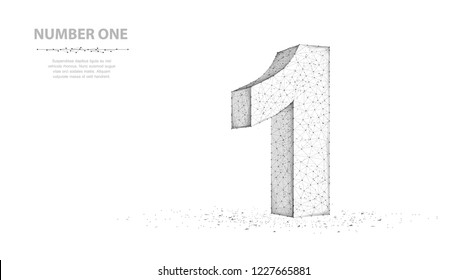 One. Abstract 3d wireframe number 1 sign isolated on white background. Celebration, success, winner, leader symbol. First champion, event, best win, award champion concept or illustration