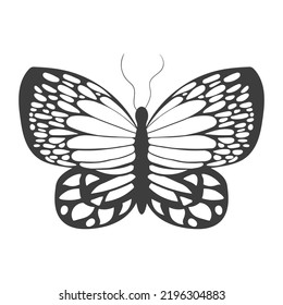 One abstract black silhouette of a cute butterfly isolated on white background