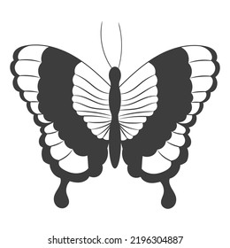 One abstract black silhouette of a cute butterfly isolated on white background