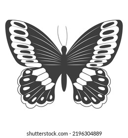 One abstract black silhouette of a cute butterfly isolated on white background