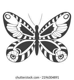 Eine abstrakte schwarze Silhouette aus einem süßen Schmetterling einzeln auf weißem Hintergrund