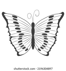 Una silueta negra abstracta de una mariposa linda aislada sobre fondo blanco