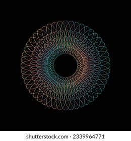 One abstract eye circle silhouettes with color and white lines isolated on black background