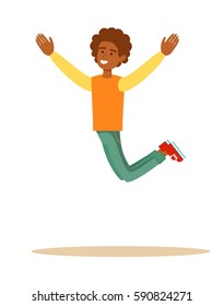 one african man jumping happy in silhouette isolated on white background