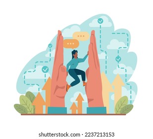 One against all. One character standing out of the crowd, person against collective public opinion. Uniqueness, competition and leadership idea. Flat vector illustration