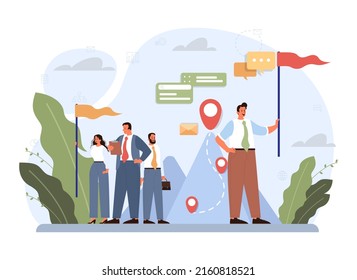 One against all concept. One character standing out of the crowd, person against collective public opinion. Uniqueness, competition and leadership idea. Flat vector illustration