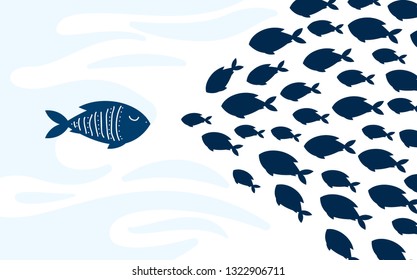 One against all. Cute fish. Vector illustration.