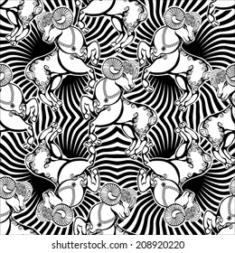 One Aries sheep on stars background in seamless pattern.Symbol 2015 year.Black and white.Use as background,backdrop, Wallpaper, fabric,wrapping paper.Vector .
