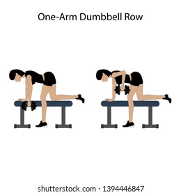 One Arm Dunbbell Row Exercise On The White Background. Vector Illustration