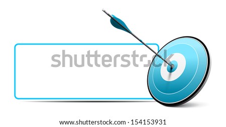 One arrow hitting the center of a red target. Vector image over white with blank sign. Modern design for business advice or excellence.