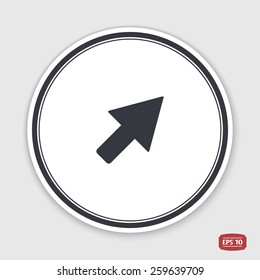 One arrow icon. Flat design style. Made vector illustration. Emblem or label with shadow.