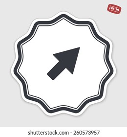 One arrow icon. Flat design style. Made vector illustration. Emblem or label with shadow.
