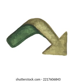 one arrow pointing down to the right, the direction, is painted in watercolor in gray-green color