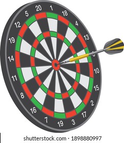 One arrow stuck in the middle of the darts board