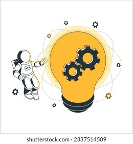 one astronaut helmets flying, startup team work concept. concept of creative thinking or big idea, lightbulb combined with bright brain. idea on light bulb. education concept. 2165
