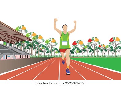 One athlete is practicing running in running track, vector design.