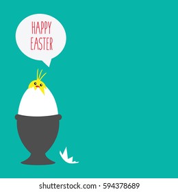 one Baby cute sweet little Chick vector isolated on greeting card with space to write on flat design modern in egg cup with text happy easter illustration
