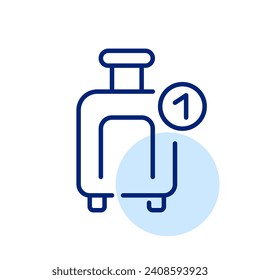 One baggage piece. Check in luggage allowance. Online flight ticket. Pixel perfect, editable stroke