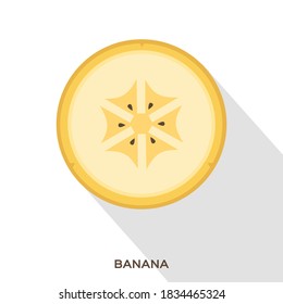One banana slice on white background. Yellow fresh fruit in paper cut style.