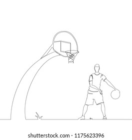 one basketball player. isolation in silhouette isolated white background. One line. Drawing