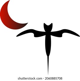 un murciélago y una luna roja. tarjeta para la halloween de vacaciones