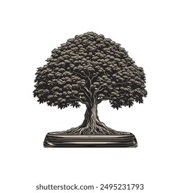 one beautiful bonsai tree in a pot sketch hand drawn vector 