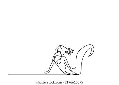 one beautiful young wavy-haired mermaid drawing single line concept