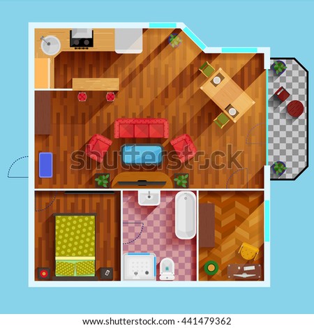 One Bedroom Apartment Floor Plan Kitchen Stock Vektorgrafik