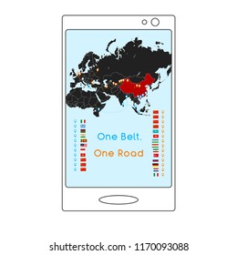 "One Belt One Road" new Silk Road concept. 21st-century connectivity and cooperation between Eurasian countries. Vector illustration.