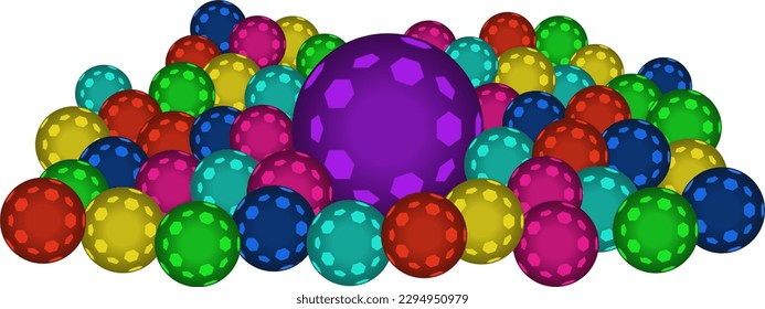 One big ball is surrounded by many other different colored balls