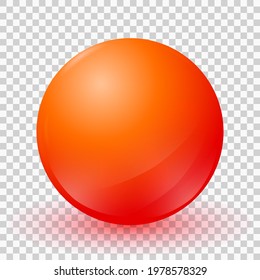 One big beautiful red ball isolated on transparent background. Realistic 3d red sphere. Glass glossy vector ball with shadow and gradient. Abstract crystal magic circle. Vector illustration EPS10