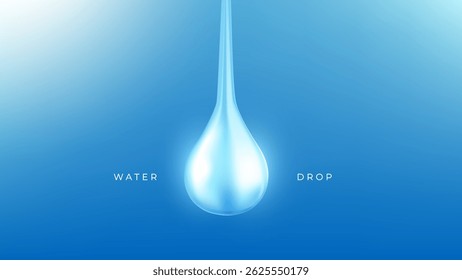 One big blue water drop on oceanic blue background