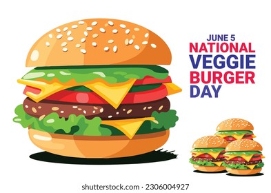 one big burger with three small burger and bold text isolated on white background. to commemorate national veggie burger day on june 5. vector eps