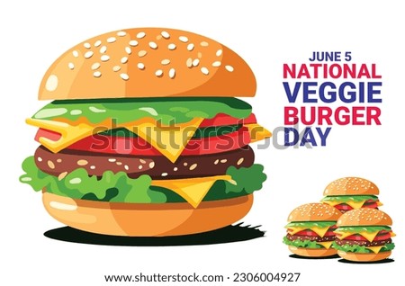 one big burger with three small burger and bold text isolated on white background. to commemorate national veggie burger day on june 5. vector eps