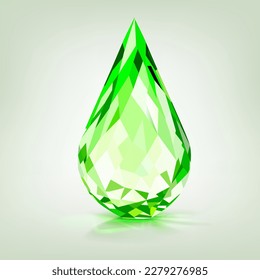 One big crystal drop in green color with glares and shadow