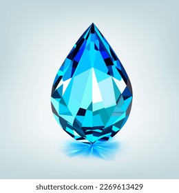Una gran gota de cristal de color azul claro con glares y sombra