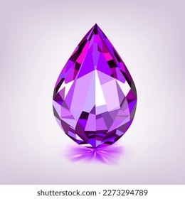 One big crystal drop in purple color with glares and shadow