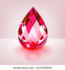 Ein großer Kristalltropfen in roter Farbe mit Glasseisen und Schatten