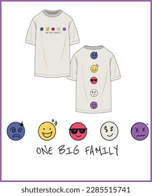 one big familt t-shirt graphic print,emotion,smile icon,faces smile character