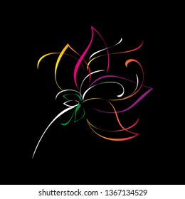 one big flower on a short stem in color lines on a black background