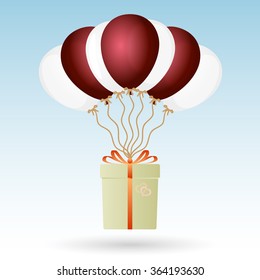 one big gift package soaring with seven helium balloons eps10