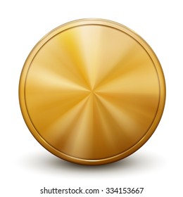One big golden coin without inscriptions, isolated on white background