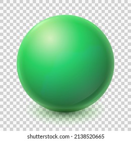 One big green ball isolated on transparent background. Realistic 3d sphere. Glass glossy vector ball with shadow. Abstract crystal magic sphere. Vector illustration eps10