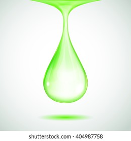 One big green drop on white background with shadow