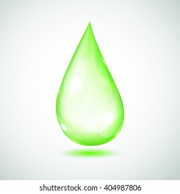 One big green drop on white background with shadow