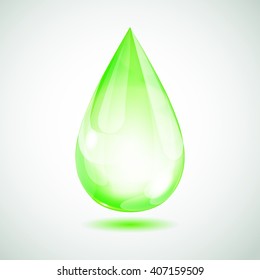 One big green drop on white background with shadow