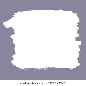 One big grunge brush stroke blank frame in white isolated over muted grey purple. Design element. Vector background illustration.