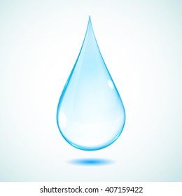 One big light blue drop on white background with shadow