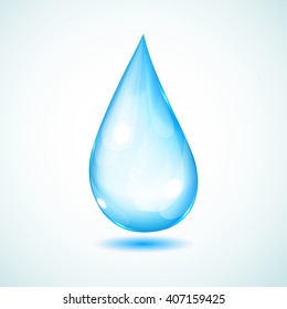 One big light blue drop on white background with shadow